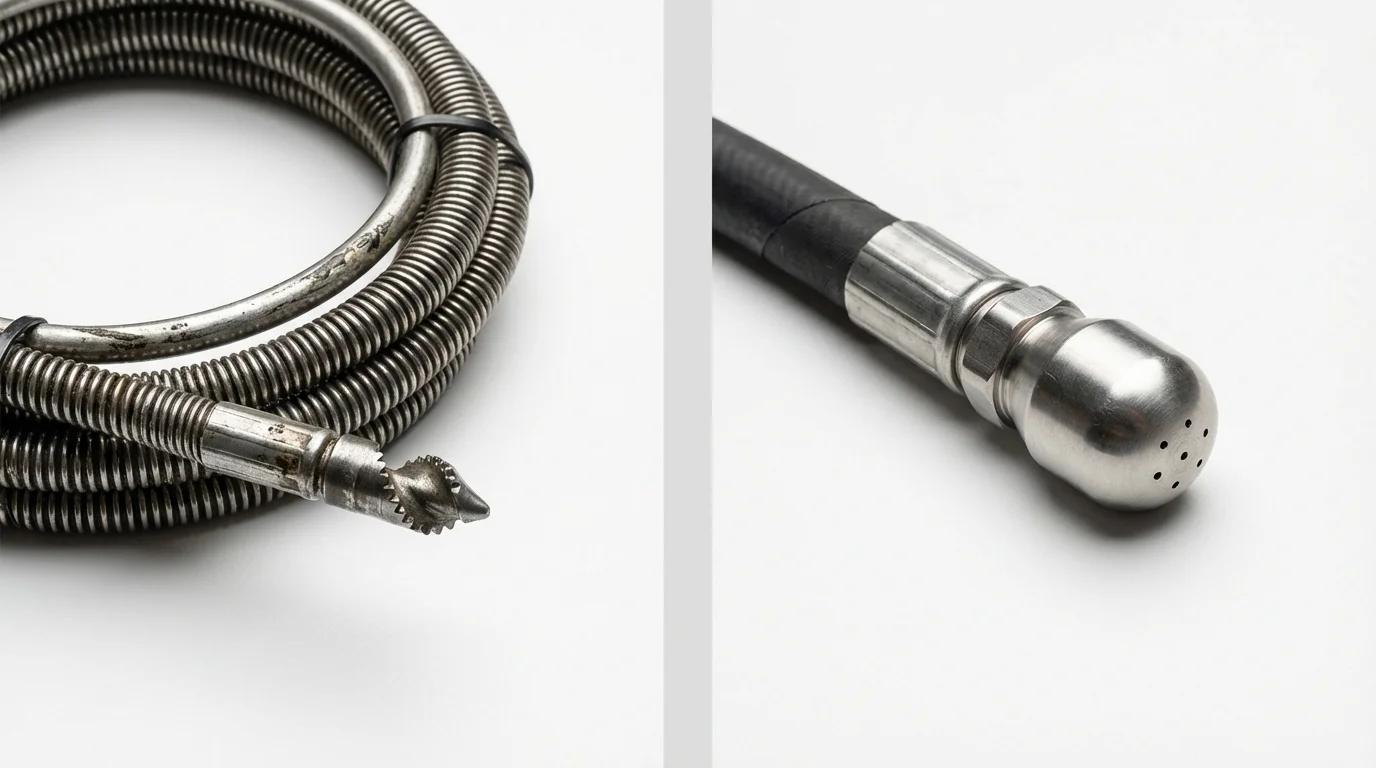 Drain snake cable and hydro jetting nozzle used for drain cleaning in Perryville, MO
