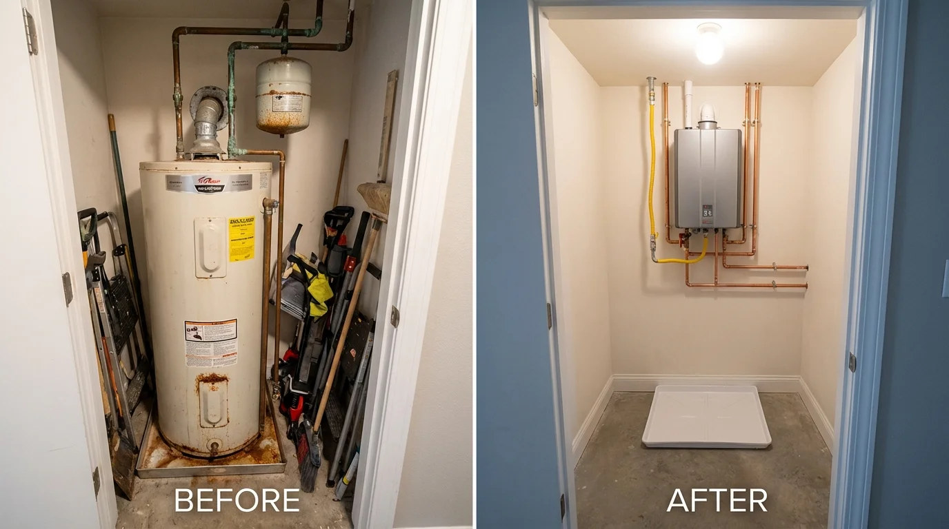 Tank water heater versus wall-mounted tankless unit comparison for Perryville, MO homeowners