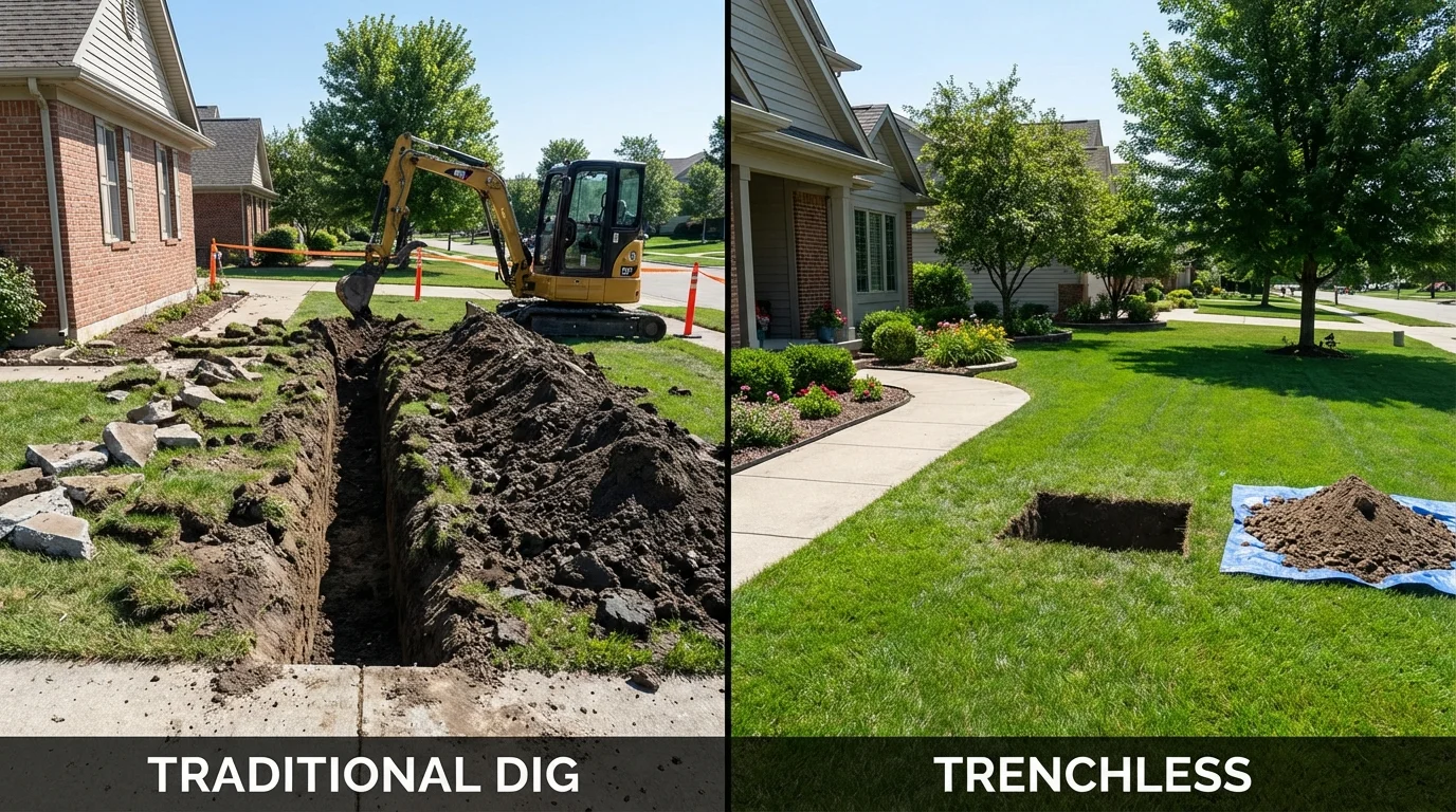 Trenchless sewer repair with minimal yard damage versus traditional excavation in Perryville, MO